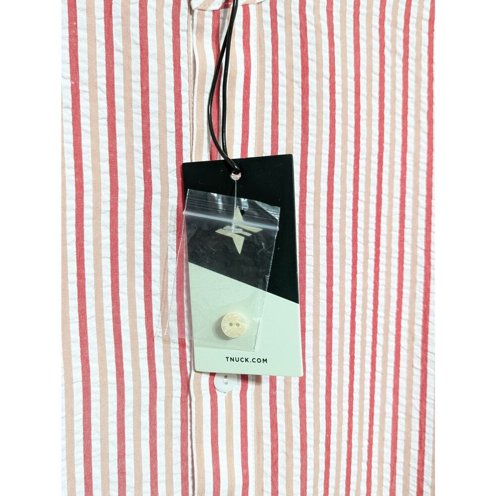 Tuckernuck Bodie Mini Shirt Dress Medium Seersucker Pink Stripe Resort Vacation - Picture 9 of 14